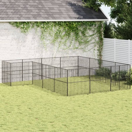 Parc pour chien 16 panneaux noir acier galvanisé 642990642990