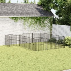 Parc pour chien 16 panneaux noir acier galvanisé 642990642990