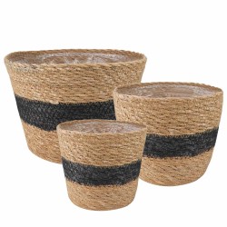 Paniers à plantes en herbe de mer 3 pcs Naturel et noir 642998642998