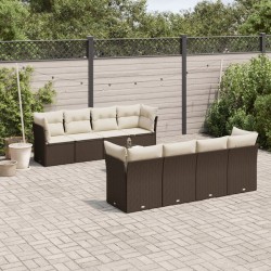 Salon de jardin avec coussins 9 pcs marron résine tressée 643027643027