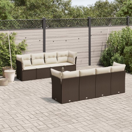 Salon de jardin avec coussins 9 pcs marron résine tressée 643027643027