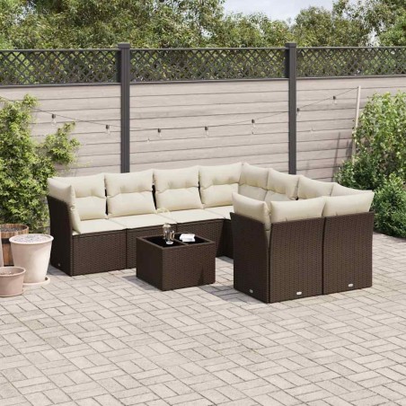 Salon de jardin avec coussins 9 pcs marron résine tressée 643032643032