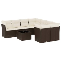 Salon de jardin avec coussins 9 pcs marron résine tressée 643032643032