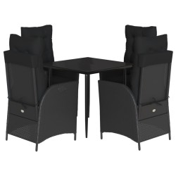 Ensemble à manger de jardin coussins 5pcs Noir Résine tressée 643036643036