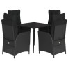 Ensemble à manger de jardin coussins 5pcs Noir Résine tressée 643036643036