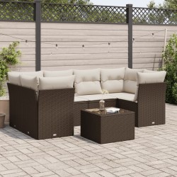 Salon de jardin avec coussins 7 pcs marron résine tressée 643037643037