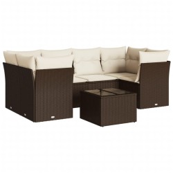 Salon de jardin avec coussins 7 pcs marron résine tressée 643037643037