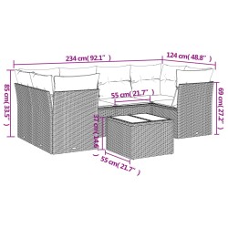 Salon de jardin avec coussins 7 pcs marron résine tressée 643037643037