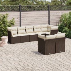 Salon de jardin 8 pcs avec coussins marron résine tressée 643069643069