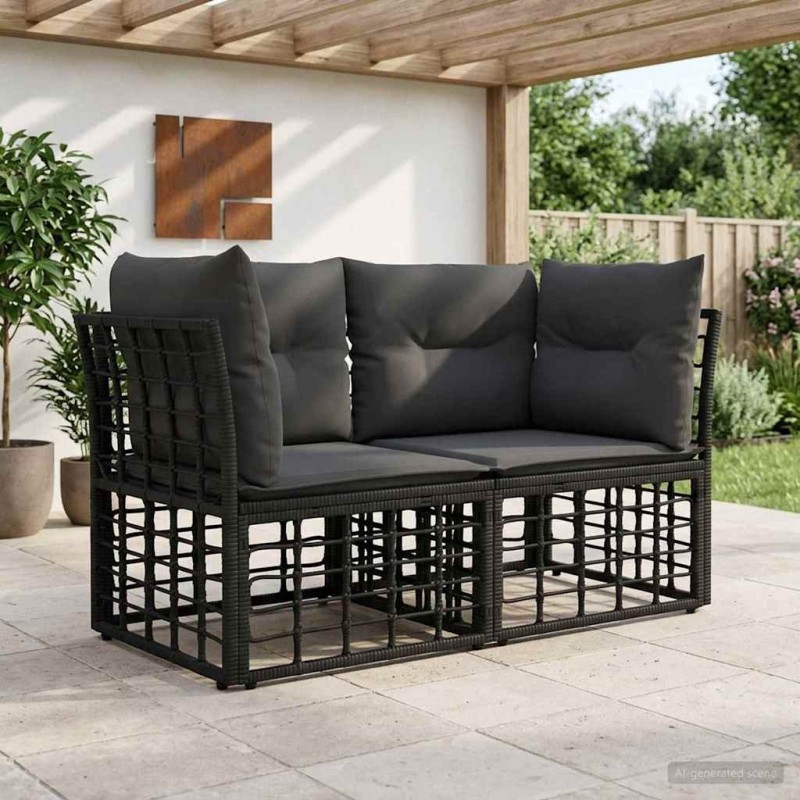 Loveseat d'extérieur 2 pcs Noir et Gris foncé polyrotin 643071643071