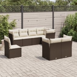 Salon de jardin 8 pcs avec coussins marron résine tressée 643076643076