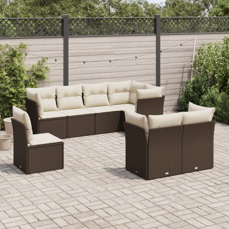 Salon de jardin 8 pcs avec coussins marron résine tressée 643076643076