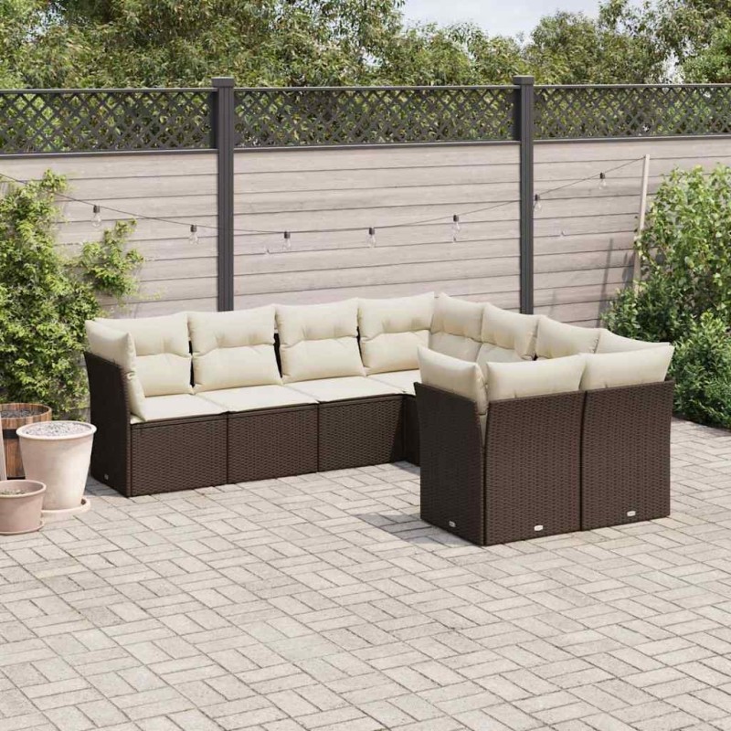 Salon de jardin 8 pcs avec coussins marron résine tressée 643077643077