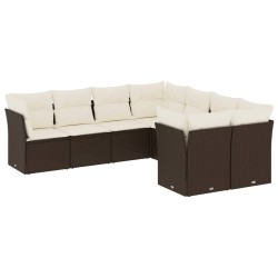 Salon de jardin 8 pcs avec coussins marron résine tressée 643077643077