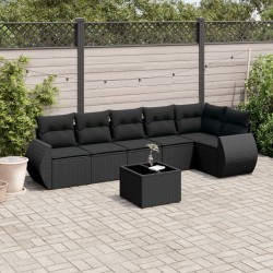 Salon de jardin 7 pcs avec coussins noir résine tressée 643081643081