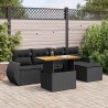 Salon de jardin 6 pcs avec coussins noir résine tressée 643082643082