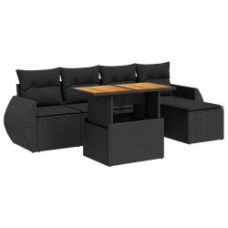 Salon de jardin 6 pcs avec coussins noir résine tressée 643082643082