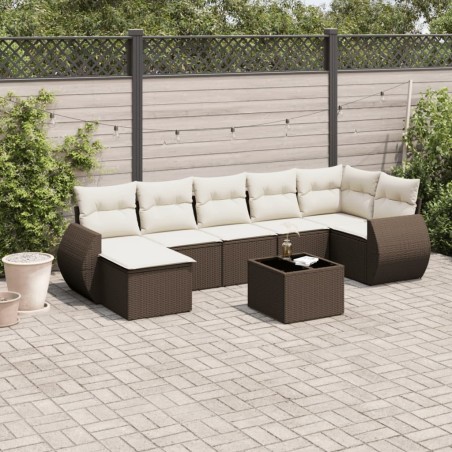 Salon de jardin 8 pcs avec coussins marron résine tressée 643085643085