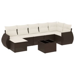 Salon de jardin 8 pcs avec coussins marron résine tressée 643085643085