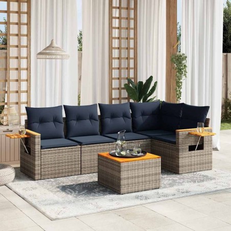 Salon de jardin 6 pcs avec coussins gris résine tressée 643086643086