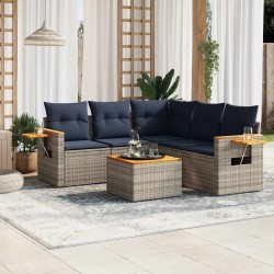 Salon de jardin 6 pcs avec coussins gris résine tressée 643087643087