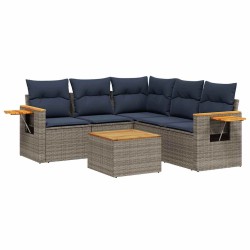 Salon de jardin 6 pcs avec coussins gris résine tressée 643087643087