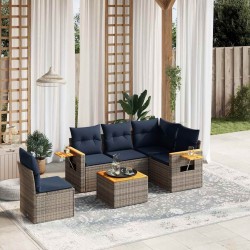 Salon de jardin 6 pcs avec coussins gris résine tressée 643090643090