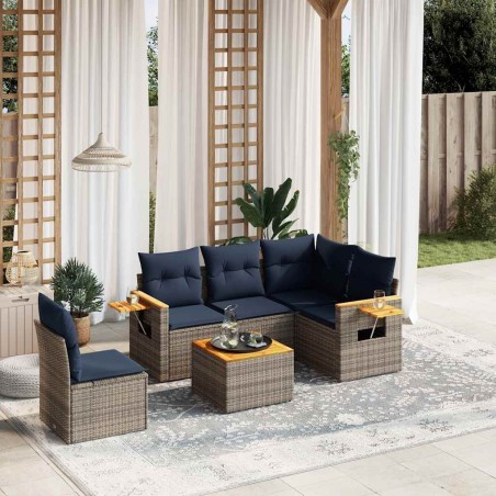 Salon de jardin 6 pcs avec coussins gris résine tressée 643090643090