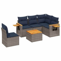 Salon de jardin 6 pcs avec coussins gris résine tressée 643090643090