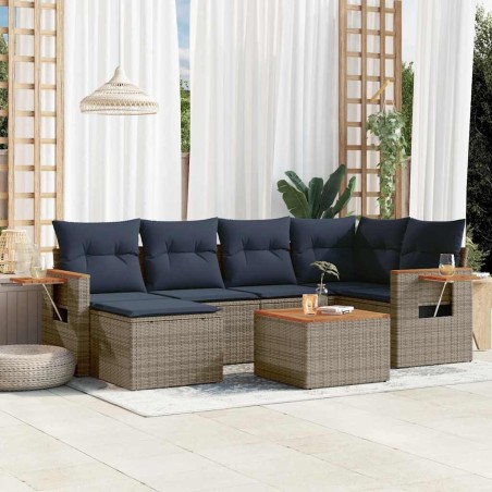 Salon de jardin 7 pcs avec coussins gris résine tressée 643091643091