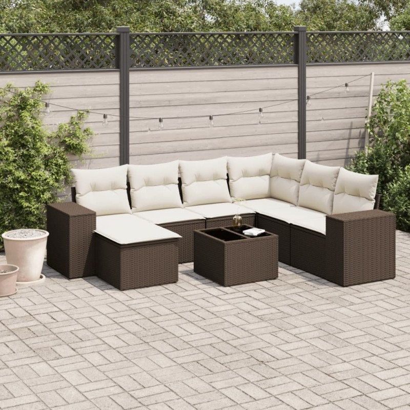 Salon de jardin 8 pcs avec coussins marron résine tressée 643093643093