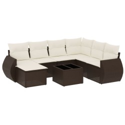Salon de jardin 8 pcs avec coussins marron résine tressée 643093643093