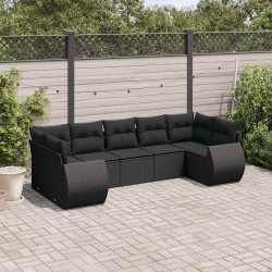 Salon de jardin 7 pcs avec coussins noir résine tressée 643094643094