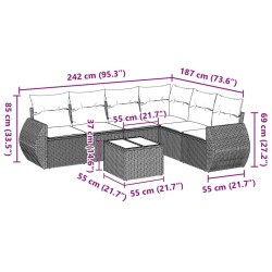 Salon de jardin 7 pcs avec coussins noir résine tressée 643096643096