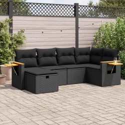 Salon de jardin 6 pcs avec coussins noir résine tressée 643097643097