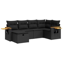 Salon de jardin 6 pcs avec coussins noir résine tressée 643097643097