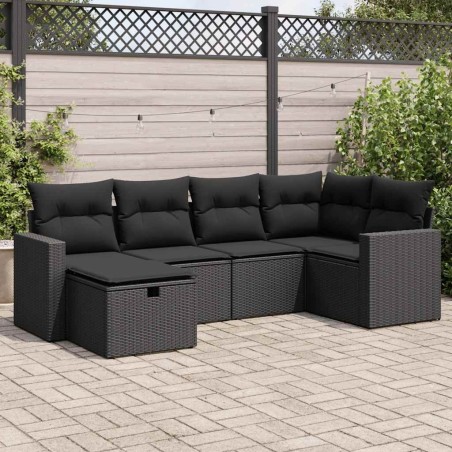 Salon de jardin 6 pcs avec coussins noir résine tressée 643098643098