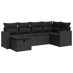Salon de jardin 6 pcs avec coussins noir résine tressée 643098643098