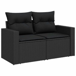 Salon de jardin 6 pcs avec coussins noir résine tressée 643098643098
