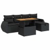 Salon de jardin 6 pcs avec coussins noir résine tressée acacia 643104643104