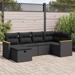 Salon de jardin 6 pcs avec coussins noir résine tressée 643108643108