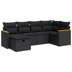 Salon de jardin 6 pcs avec coussins noir résine tressée 643108643108