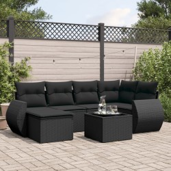 Salon de jardin 7 pcs avec coussins noir résine tressée 643112643112