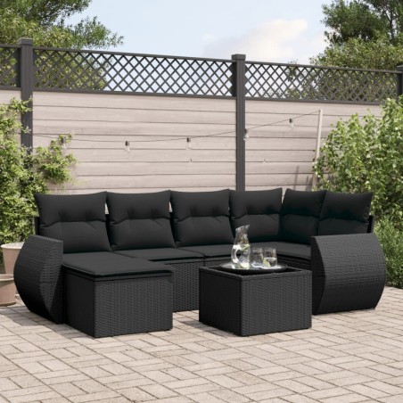 Salon de jardin 7 pcs avec coussins noir résine tressée 643112643112