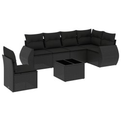 Salon de jardin 7 pcs avec coussins noir résine tressée 643113643113