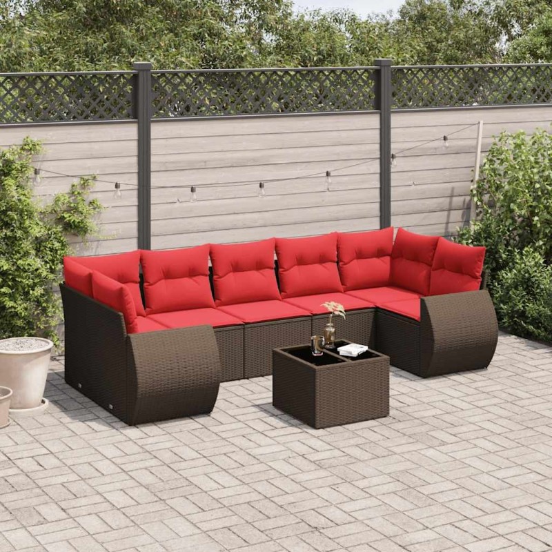 Ensemble de canapé de jardin 8 pcs avec coussins marron résine tressée 643125643125