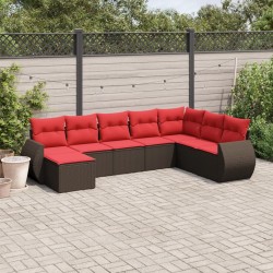 Ensemble de canapé de jardin 8 pcs avec coussins marron résine tressée 643126643126
