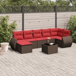 Ensemble de canapé de jardin 8 pcs avec coussins marron résine tressée 643127643127