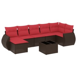Ensemble de canapé de jardin 8 pcs avec coussins marron résine tressée 643127643127