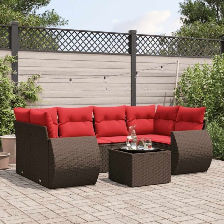 Ensemble de canapé de jardin 7 pcs avec coussins marron résine tressée 643132643132